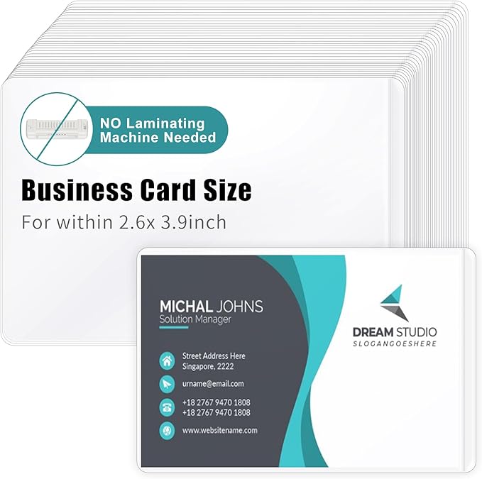 100 Sheets Self Seal Laminating Pouches Business Card Size 2.6x3.9inch Self Adhesive Laminating Sheets Gloss Finish No Laminating Machine Needed for Id Card Small Card (2.5x3.5inch)