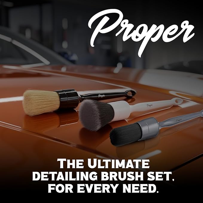 Premium Car Detailing Brush Set - Complete Professional 6 Pack Kit Detail Brushes with Soft Boars Hair Bristles for Auto Interior & Exterior - for Cleaning Leather Seats, Air Vents, Wheels & Emblems