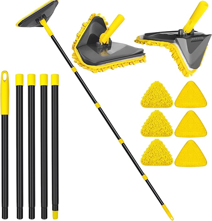 Newly Upgraded Wall Cleaner Mop with Long Handle 82 Inches, 3-in-1 Ceiling Cleaning Tool Duster with 6 Replacement Microfiber Chenille Pads for Painted Walls, Window, Floor, Baseboard