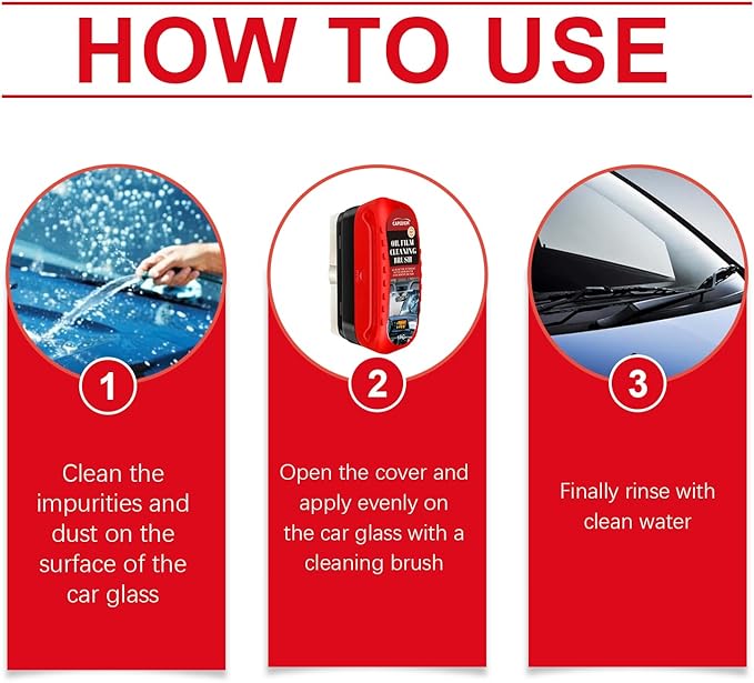 Automotive Oil Film Cleaning Brush for Car Windows, Glass Cleaning Board, Car Windshield Cleaner, Suitable for Windshield Glass Oil Film Remover (1, Red-black) (1, Red)