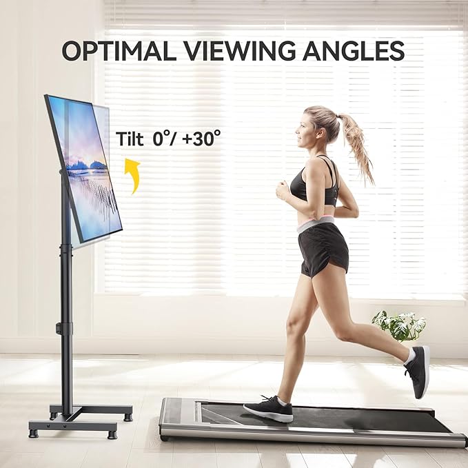 AM alphamount TV Floor Stand for 13-43 inch Flat/Curved TVs up to 44 lbs, 8 Level Height Adjustable Monitor Floor TV Stand with VESA 200x200, Portable TV Mount Stand for Living Room, Bedroom, Office