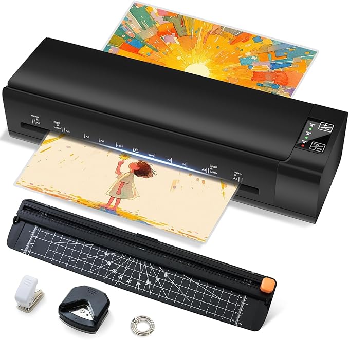13 Inch 9-in-1 Laminator Machine, Laminator with Sheets for Hot & Cold Laminating Machine for Home, Office, or School Use, Features Fast 60-Sec Warm Technology and Never-Jam Design