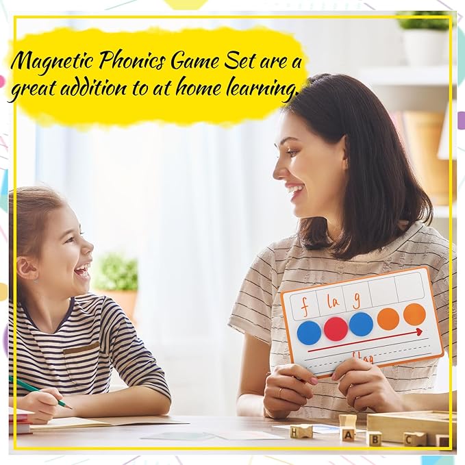 Nezyo 10 Pcs Phonemic Awareness Games Dry Erase Board Phonics Games with Magnetic Button and Pen Educational Gift for Kindergarten Classroom Kids Letter Sound Science Reading(10 Colors)