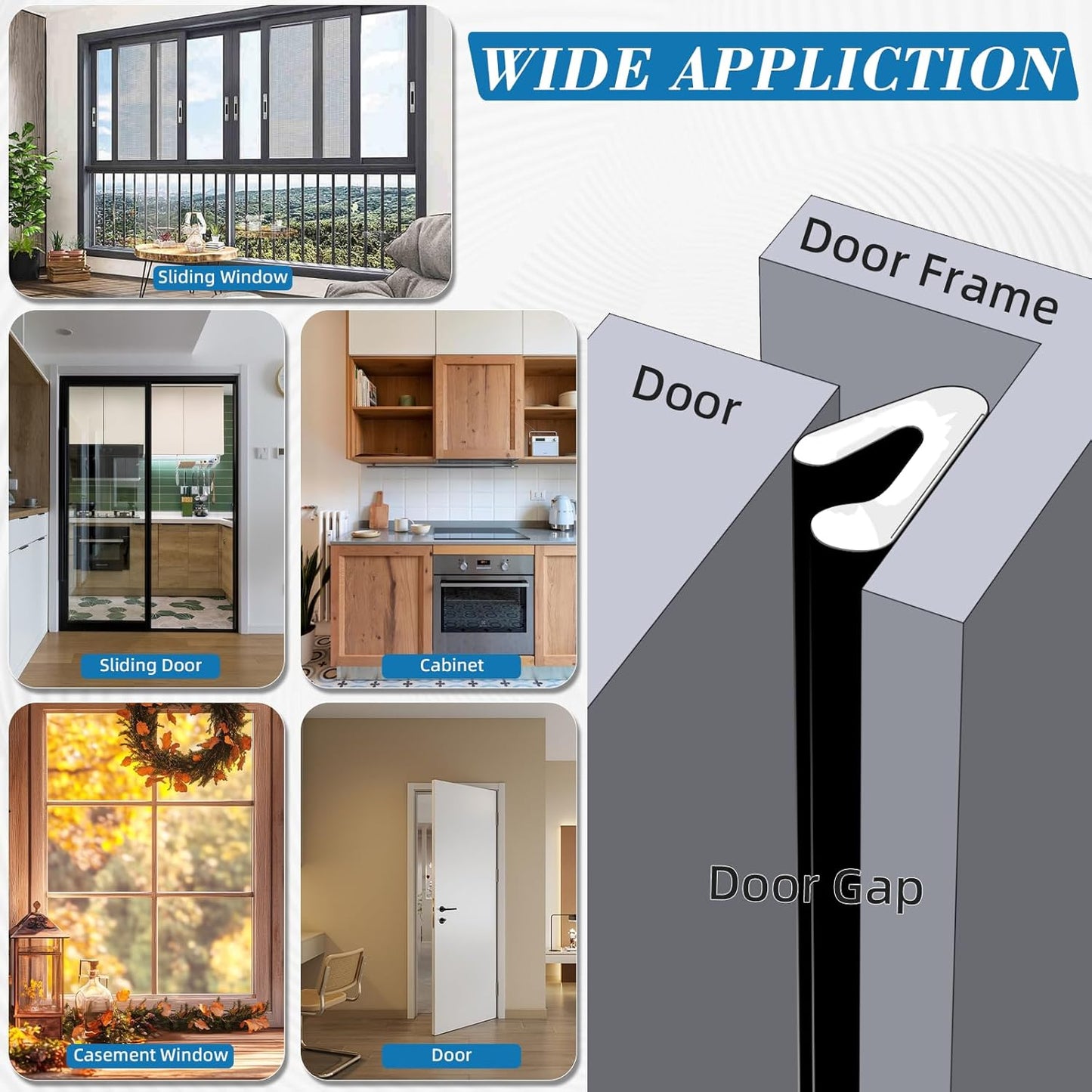 V-Shaped Weather Stripping Door Seal, 19.7FT Draft Stopper for Doors/Windows, Gaps, Dustproof, Soundproof & Thermal Insulating, Noise-Reducing, Light-Blocking Door Gap Filler