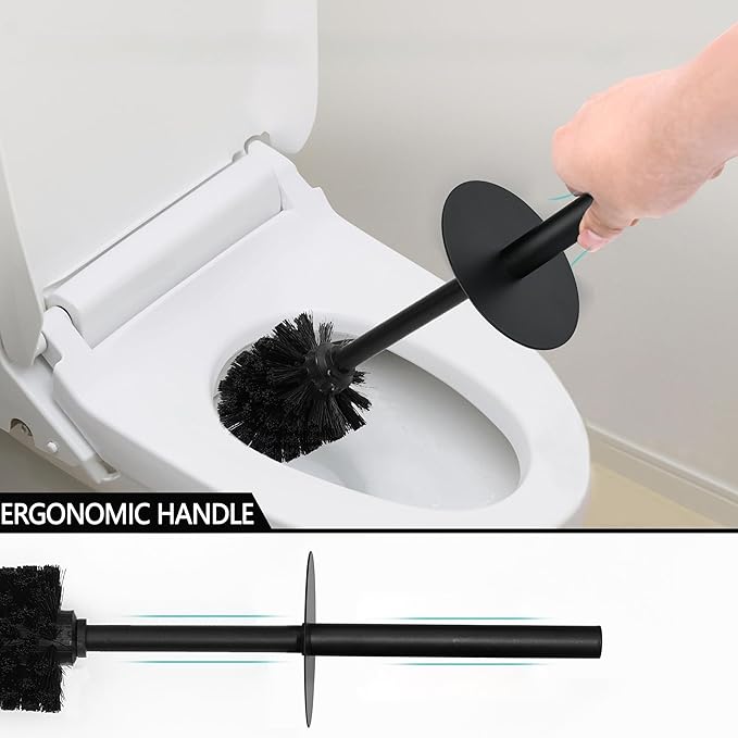Matte Black Geo Design Resin Toilet Bowl Holder and Brush Set, Stylish Geometric Design with Durable Bristles, Compact and Modern