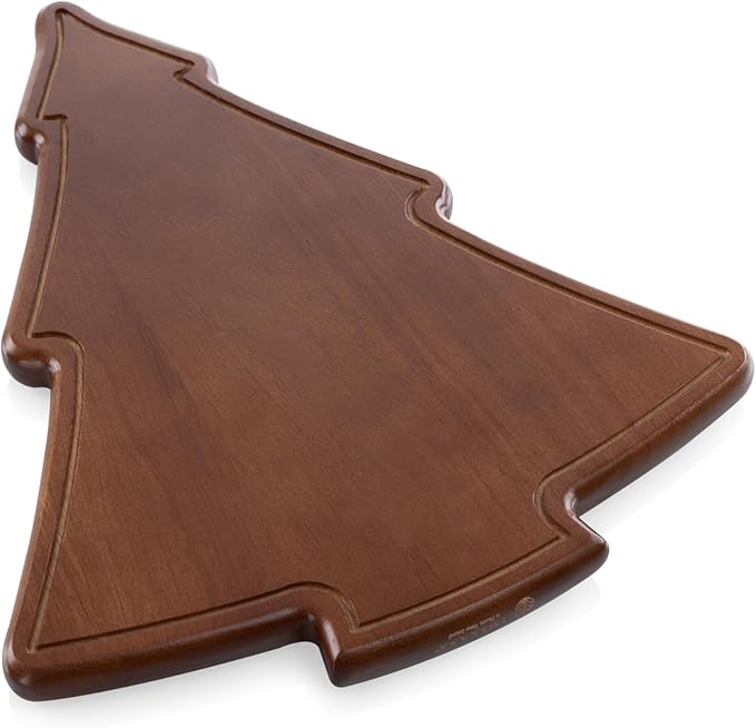 Picnic TIME Christmas Tree Serving Tray, Holiday Appetizer Tray, Wooden Charcuterie Board, (Stained Parawood)