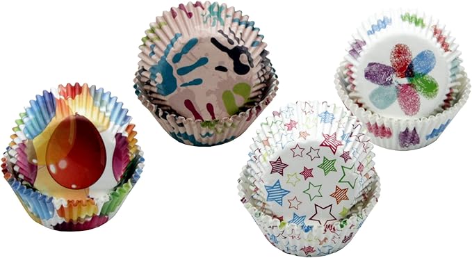 Chef Craft Paper Patterned Cupcake Liners, 50 count, Red/Yellow/Blue/Green/White