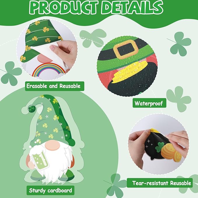 St. Patrick's Day Gnome Bulletin Board Set Shamrockin' with My Gnomies Classroom Decor Lucky Gnome Shamrocks Gold Coin Paper Cutouts Shamrock Bulletin Board Border for Green Irish Holiday School Decor