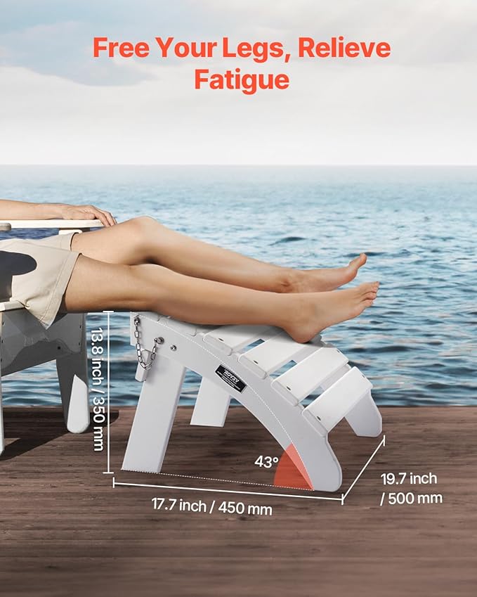 VEVOR Adirondack Ottoman, 17.7L x 19.7W x 13.8H Inch HDPE Plastic Folding Adirondack Ottoman, Weather-Resistant Foot Rest for Adirondack Chair, Widely Used for Outside Porch Pool Lawn Backyard, White