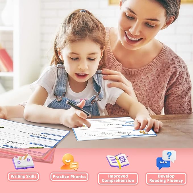 CVC Word Games & Sentence Building for Kids - Handwriting Practice, Phonics Flash Cards, Sight Word Tracing for Pre-K, Kindergarten & Homeschool Learning Activities