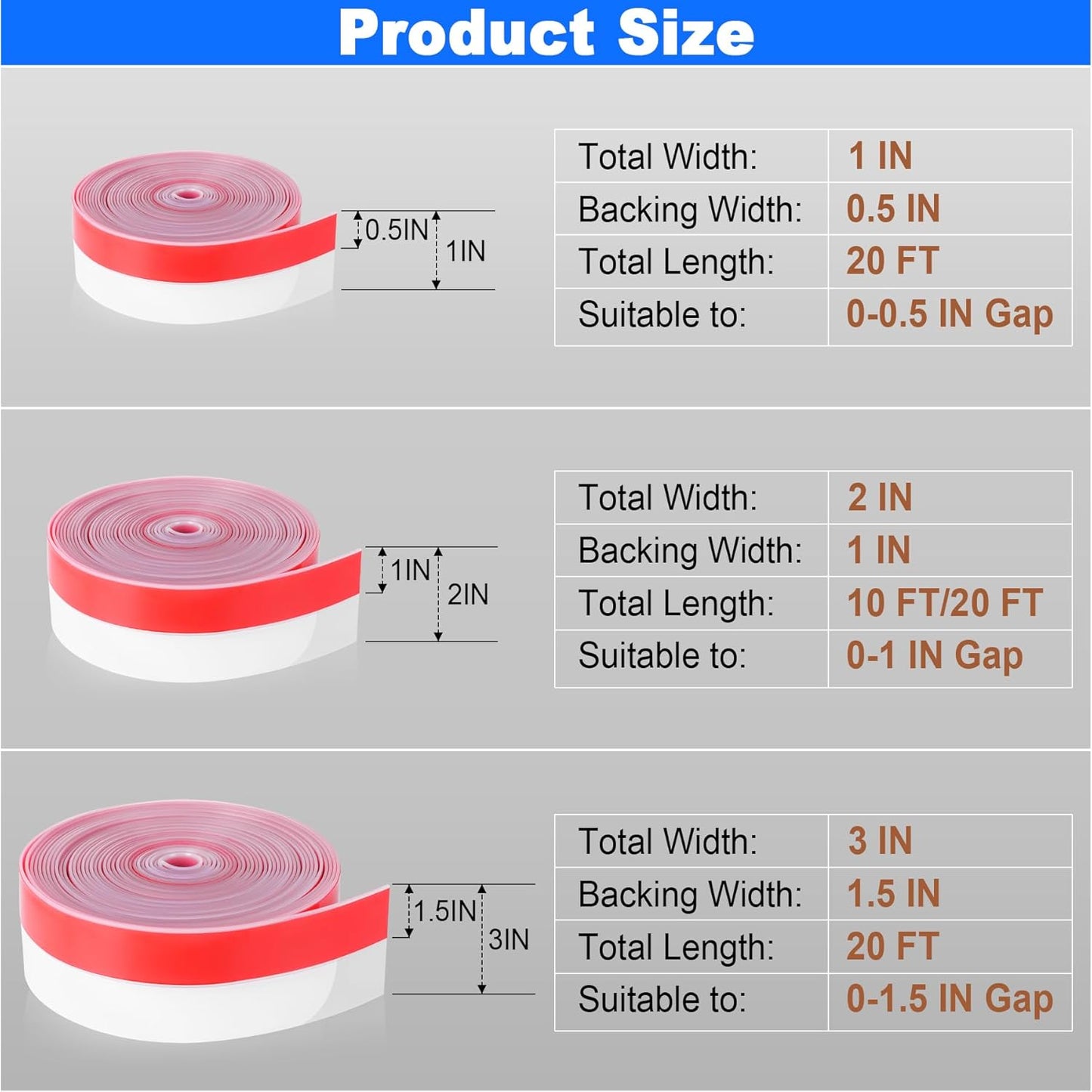 ToLanbbt Weather Stripping Silicone Door Seal Strip 1 in x 20 ft Door Draft Stopper Self Adhesive Door Draft Tape, Side & Bottom Gaps Insulation Strip for Glass Shower Door Sliding Door Window, Clear