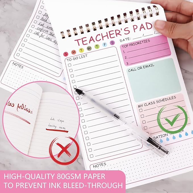 Newkita Teacher To Do List Notepad, 8.3x5.8 Inch Teacher Notepad, Spiral Checklist Notebook for Class Schedules, Daily Planner, School Tasks and Goal Setting (Pink)