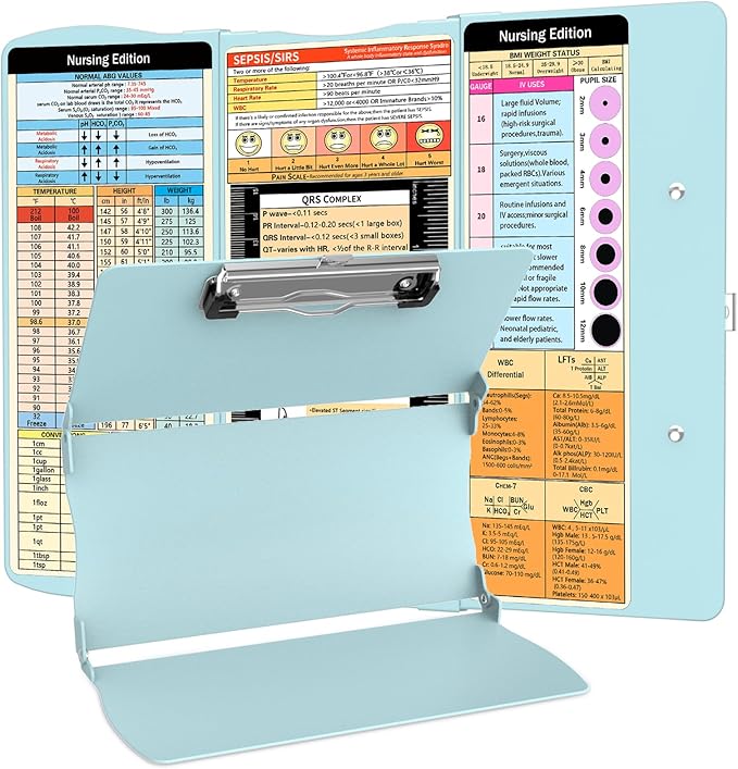 Nursing Clipboard Foldable Nurse Clipboards: Folding Medical Clipboard with Nursing Edition Cheat Sheets Pocket Size Foldable Clipboards for Nurses Clinical Clip Board for Students Doctors Green