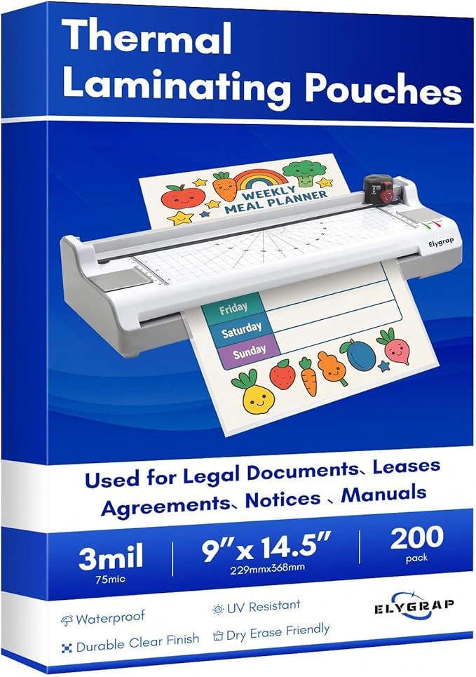 200 Pack Legal Size Laminating Sheets 8.5"x14" (9x14.5) - 3Mil Thick Clear Thermal Pouches for Documents, Compatible with All Laminators - Acid-Free & Bubble-Free Protection
