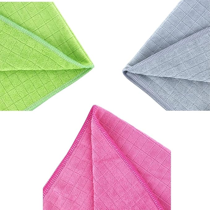 Microfiber Cleaning Cloth- Set of 3 - Cleaning Supplies, 16x16 inch (40x40cm) - Dish Towels for Kitchen - car Cleaning Supplies, Apartment Essentials (Pink, Green, Gray)