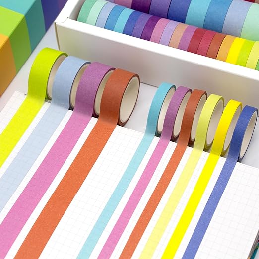 WAPETASHI Washi Tape Set - 40 Rolls, 2 Sizes Rainbow Decorative Tape for Journaling & Scrapbooking
