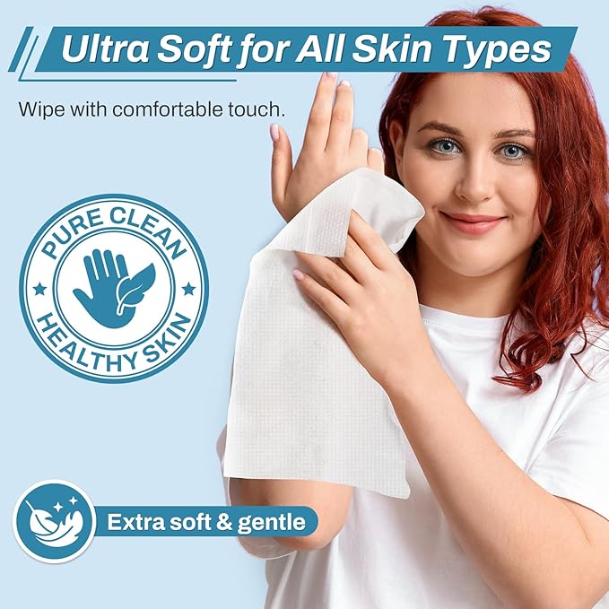 720 Count (12 Packs of 60) Wipes for Adults, 8" x 12" Extra Large Wet Wipes for Incontinence & Cleansing, Disposable Body Shower & Bath Wipes for Elderly Bathing No-Rinse - Vitamin E & Aloe