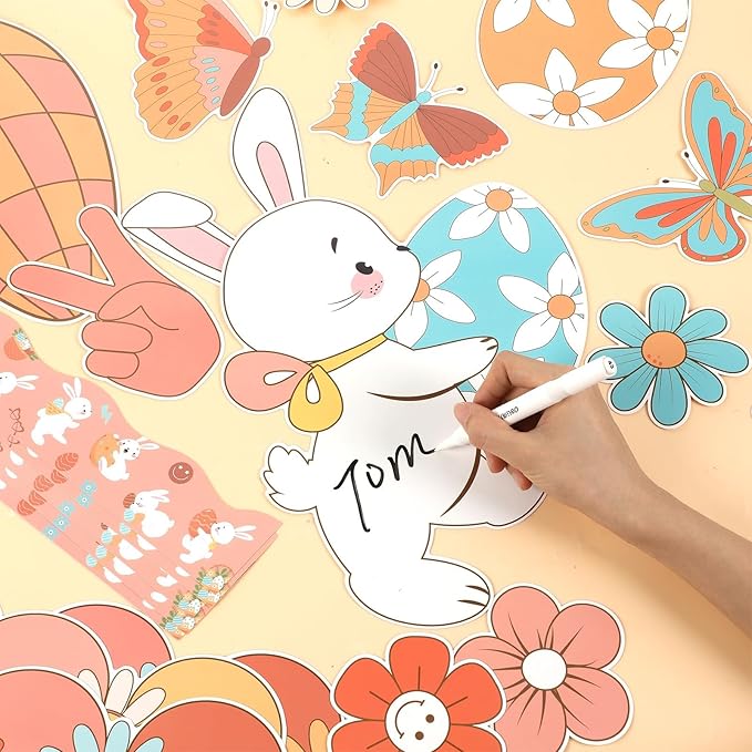gisgfim Spring Bulletin Board Decoration Set Easter Bunny Borders Cutout for Party School Classroom Door Welcome Bulletin Board Craft Home Wall(Groovy Spring)