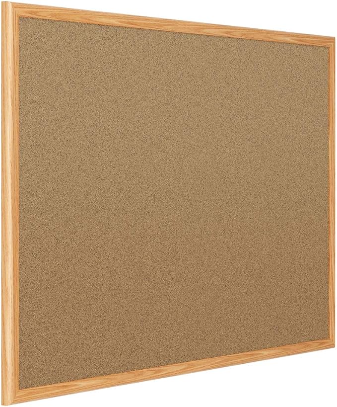 Mead Corkboard, 3' x 2' Bulletin Board, Oak Finish Frame Cork Board (85366)