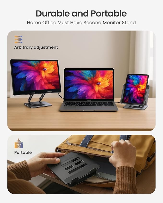 Adjustable Tablet Stand, 360 Rotating iPad Stand with Heavy-Duty Base, Tablet Holder Compatible with 4.0-16.9" Device, 2025 iPad Pro Air Mini, Kindle, Surface Tablet, Portable Monitors - Black