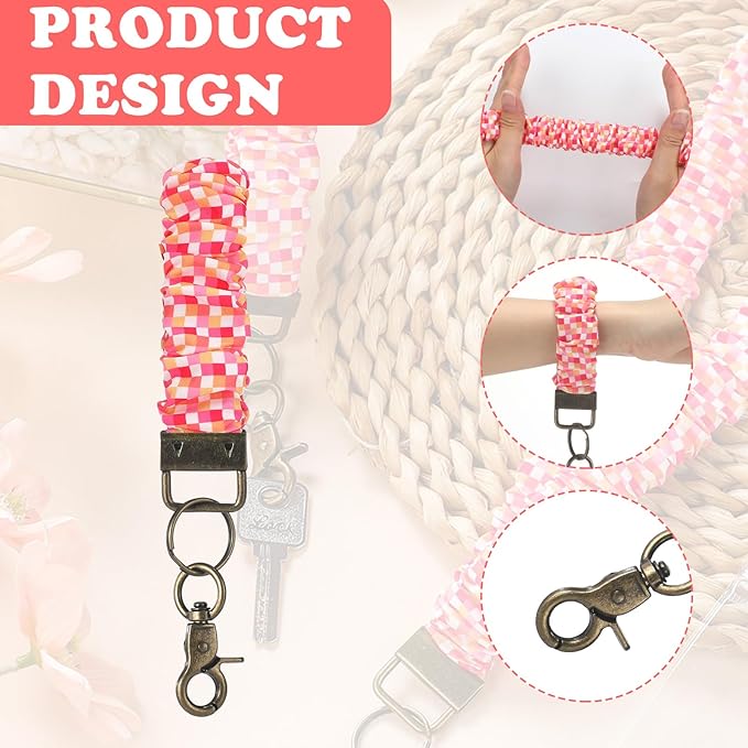 Marspark 2 Set Scrunchie Lanyards with 4 Card Holders for ID Badges and Keys Cute Stretchy Scrunchie Neck and Wrist Lanyards for Teacher Women Nurses School Office Supplies(Bright, Checked)