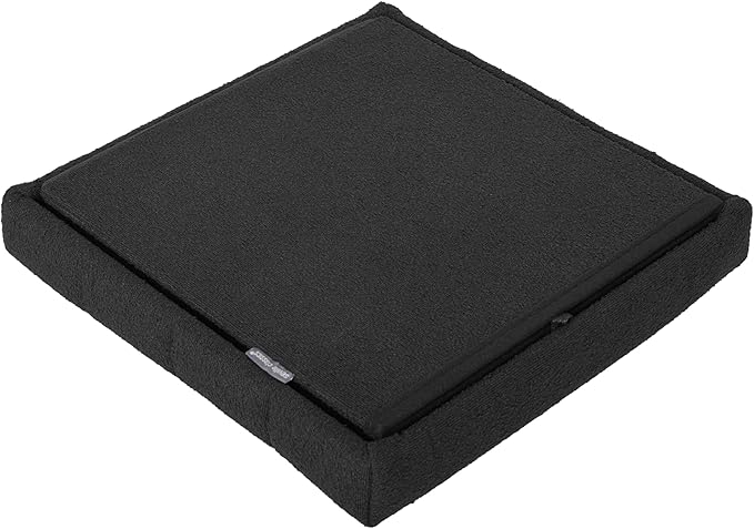 Seville Classics Cushioned Fabric Ottoman Hidden Storage Chest Footrest Chair, Padded Seat for Bedroom, Dorm, Loft, Living Room, Entryway, Hallway, Black Boucle, 15.7" Cube