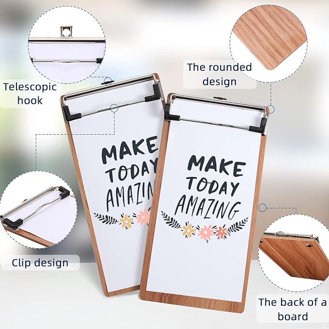 Epakh 20 Pcs Mini Clipboard Small Clipboards Wooden Half Page Clipboard Wood Check Presenters Kids Clipboards for Restaurant School Waitress Guest Server Books Menu Holder, 8 x 4 Inch