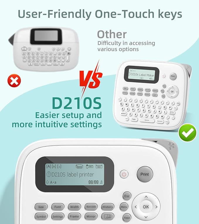 Label Maker Machine with 4 Tapes, D210s Labelmaker, Replacement for Brother Ptouch Label Maker Machine, Waterproof Removable Freezer Food-Labels for Jars/Containers/Bottle