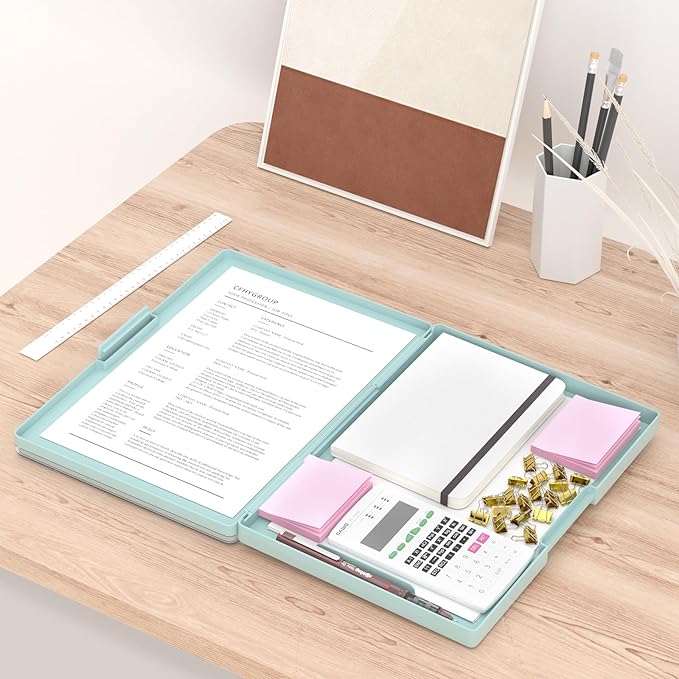Rimilak Plastic Clipboard with Storage, Side Opening with 2 Compartment, Size 13.3 x 9.4 x 1.5 Heavy Duty High Capacity Nursing Box for Work School & Office Supplies, Dark Green