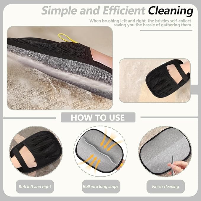 2-Pack Electrostatic Pet Hair Remover Gloves - Reusable Dog & Cat Hair Removal Brush for Furniture,Car Interiors,Bedding and Clothing