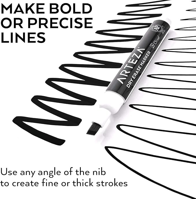 Arteza Black Dry Erase Markers, Bulk Pack of 52 Whiteboard Markers, Chisel Tip, Low-Odor Ink, Long-Lasting & Easy-to-Erase, Ideal for School, Office, Homeschooling and Teachers