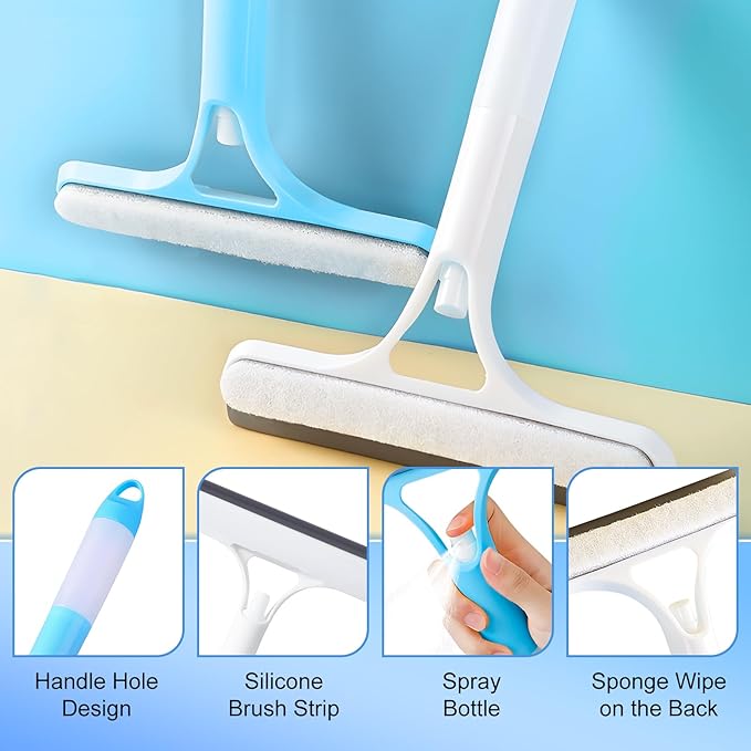 3 in 1 Window Cleaning Scraper,New 3 in 1 Window Cleaner,Squeegee and Scrubber with Spray, for Windows, Walls,Car Windshields, Bathrooms, Kitchens, All-Purpose Window Cleaner Tool (White/Blue)