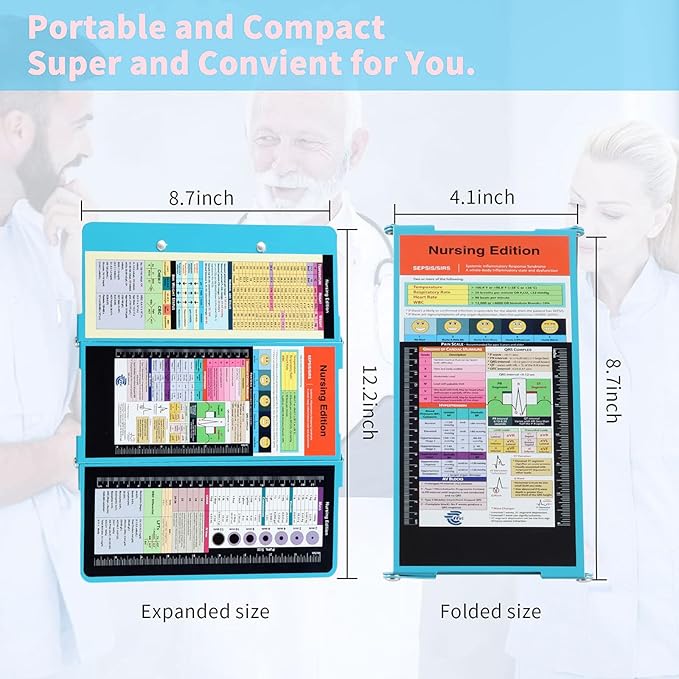 Nursing Clipboard Foldable Clipboard Pocket Size:Nursing Edition Cheat Sheets Aluminum 3 Layers Foldable Clipboard Nursing Nurse Clipboard Foldable fits in Nurses Doctors (Blue)