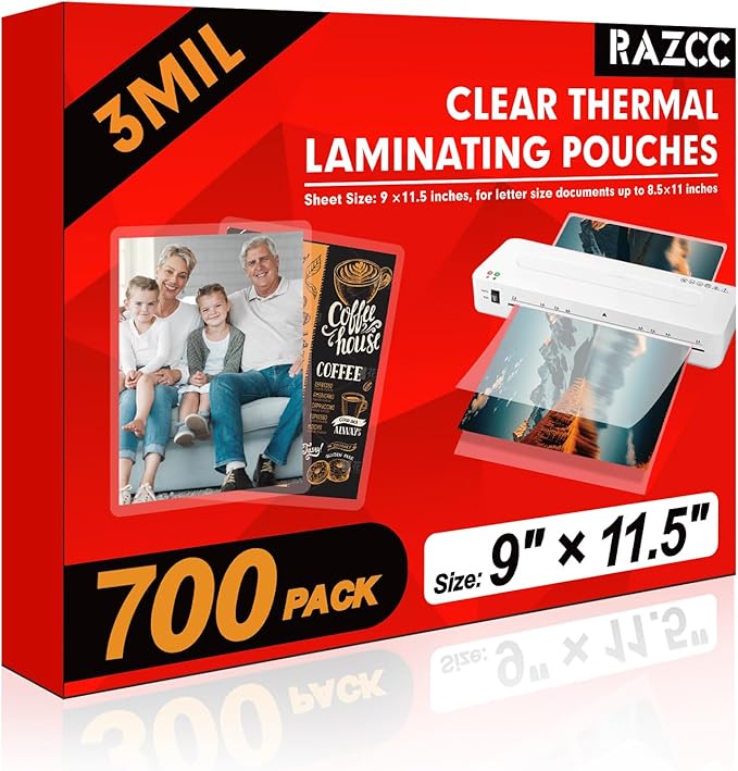 Laminating Sheets, 700 Pack Clear Thermal Laminating Plastic Paper Laminator Sheets, 9 x 11.5-Inch, 3mil, Ideal Office or School Supplies