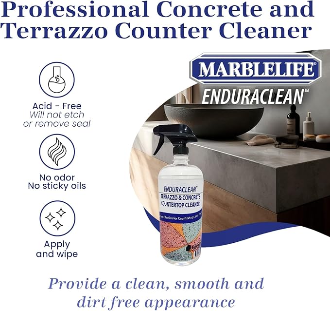 Marblelife EnduraCLEAN Concrete & Terrazzo Countertop Spray Cleaner, Effective Terrazzo Cleaner, Concrete & Terrazzo Cleaning Solution, Concrete Countertop Cleaner, Natural Stone Floor Cleaner, 32 oz