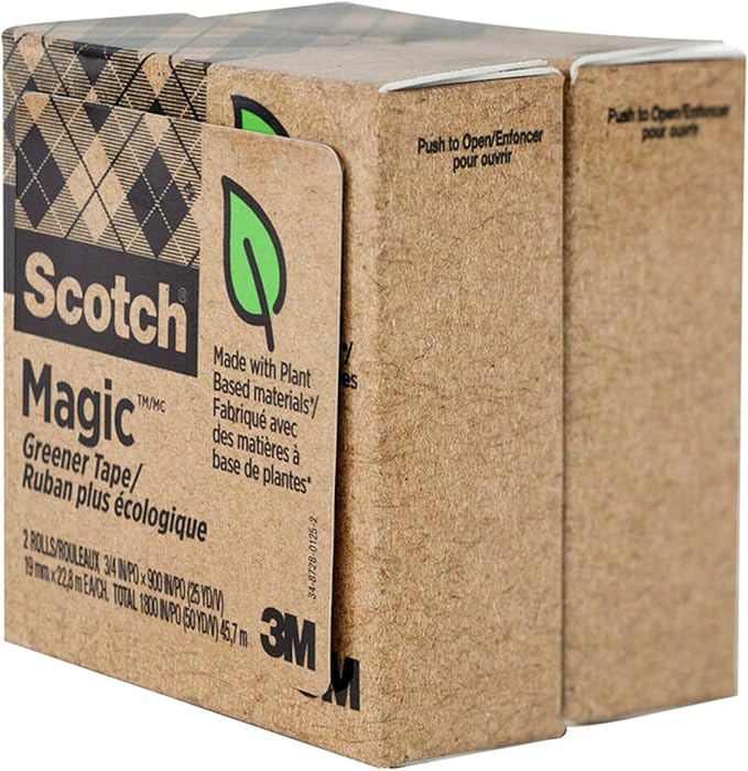 Scotch Magic Greener Tape, 2 Rolls, Numerous Applications, Invisible, Engineered for Repairing, 3/4 x 900 Inches, Boxed (812-2P)