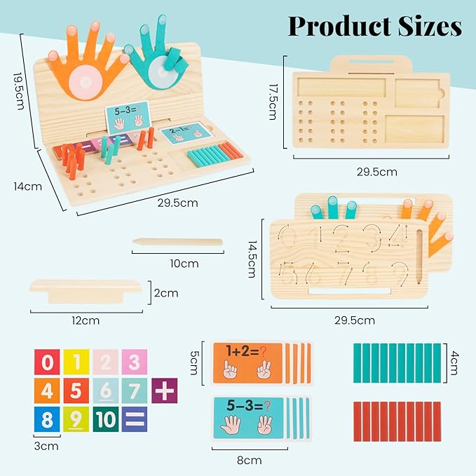 Preschool Learning Toys for Toddlers 2-4, Wooden Double-Sided Educational Math Manipulatives Number Counting Blocks for Kids, Montessori Toys for 3 4 5 Year Old Boys Girls Birthday Gifts