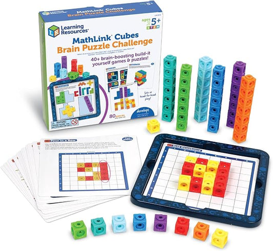 Learning Resources MathLink Cubes Brain Puzzle Challenge, 80 Pieces, Ages 5+, Classroom Must Haves, Preschool Activities, Teacher School Supplies, Math Manipulatives