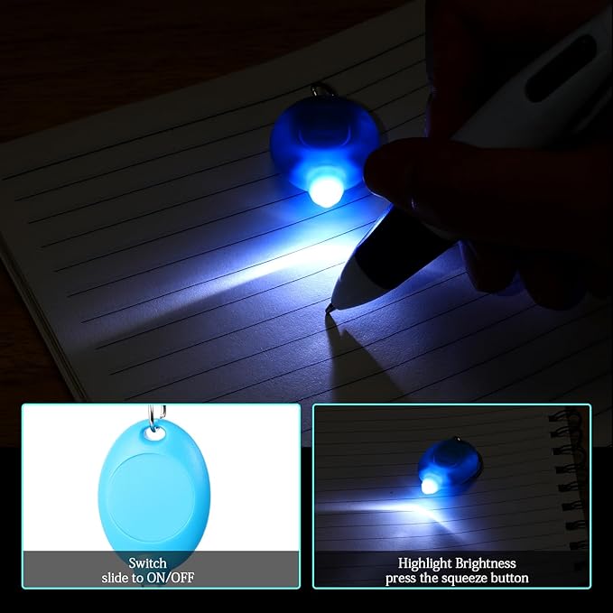 Chinco 30 Pcs Retractable Shuttle Pen Clip with Mini Highlighter Nurse Badge Pen Neon Marker LED Keychain Ring Clip