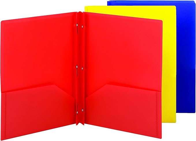 Smead Poly Two-Pocket Folder with Tang Style Fasteners, Letter Size, Assorted Colors, 6 per Pack (87746)