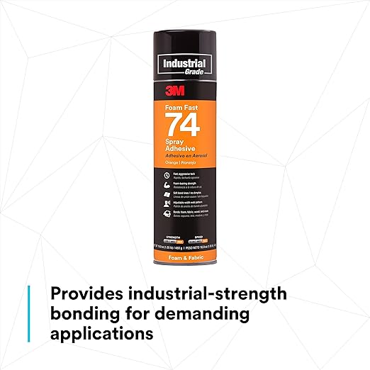 3M Foam Fast Spray Adhesive 74, Orange Color, High Strength Bonding, Fabric Adhesive, 24 fl oz Can, 16.9 oz (480 g) Net Wt, NOT FOR SALE IN CA AND OTHER STATES