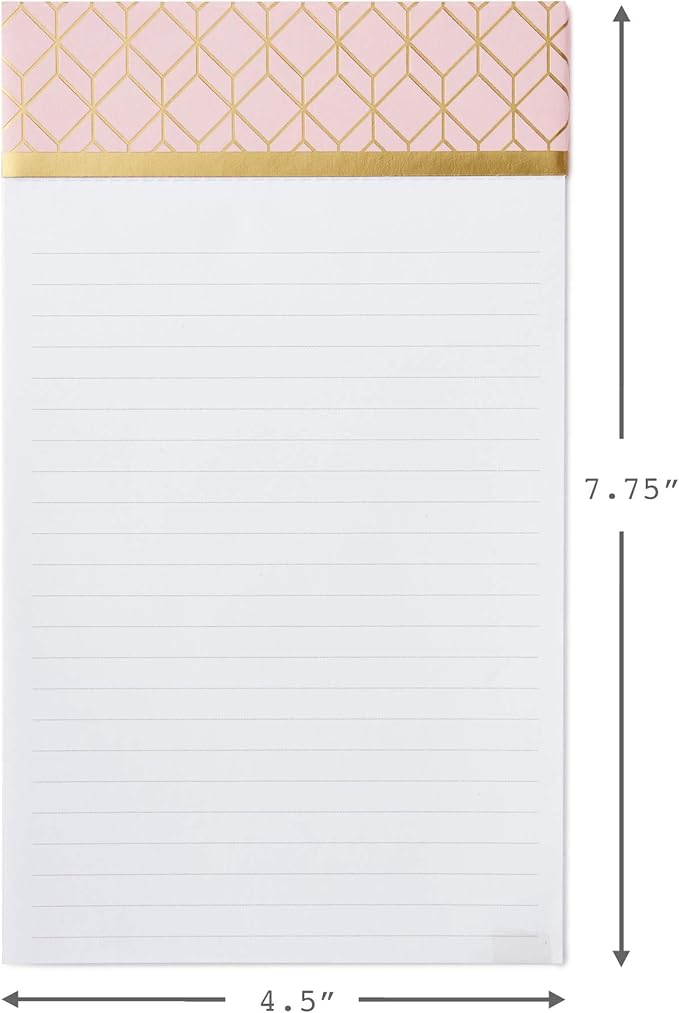 Hallmark Notepad Bundle with Pen, Pretty Pinks (3 Notepads in Assorted Sizes with Gold Pen)