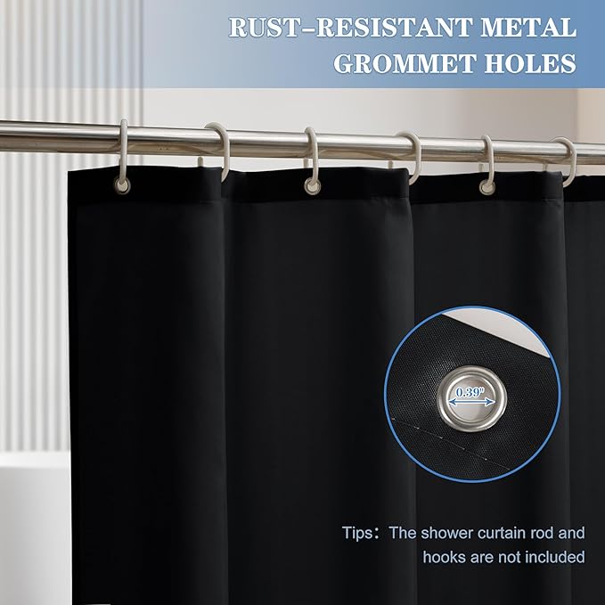 Nasitos Shower Curtain Liners 2 Pack - W36 x H72 - Washable & WaterResistant Fabric Bath Shower Liners for Narrow Stall, Stand Up Shower Stall, RV, Camper (Black, Included Magnet)