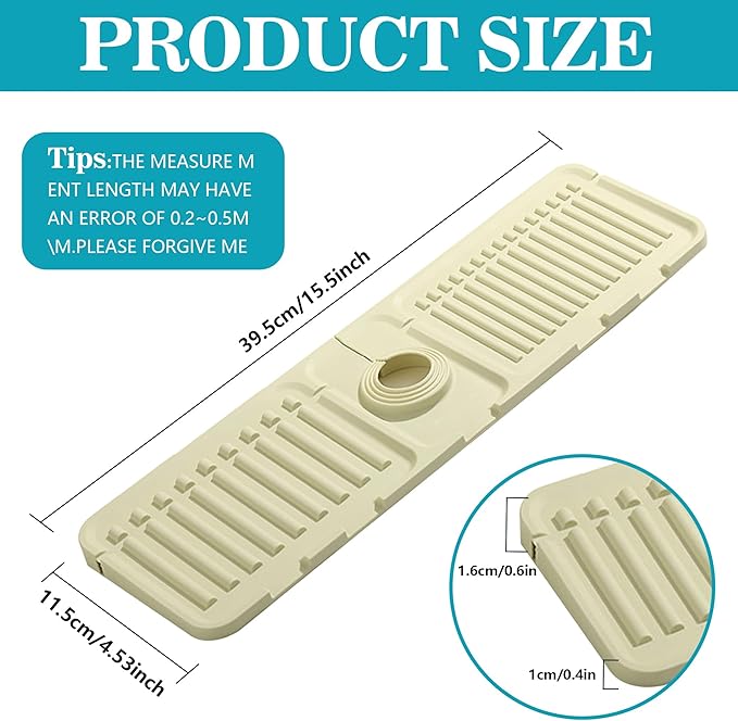 Faucet Mat for Kitchen Sink, Silicone Faucet Handle Drip Catcher Tray Mat, Silicone Kitchen Sink Splash Guard, Ideal Protective Tray for Stone Sinks in Kitchen & Bathroom