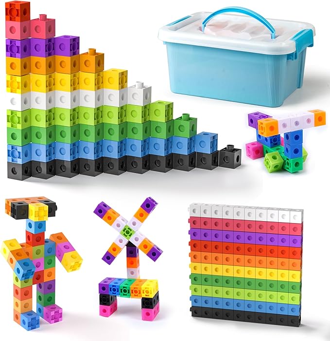 Math Linking Cubes with Box 301PCS, Preschool Math Manipulative, Kids Counting Blocks Play Set, Suitable for Learning Educational Supplies in Kindergarten. Great Gift for Boys & Girls (1)