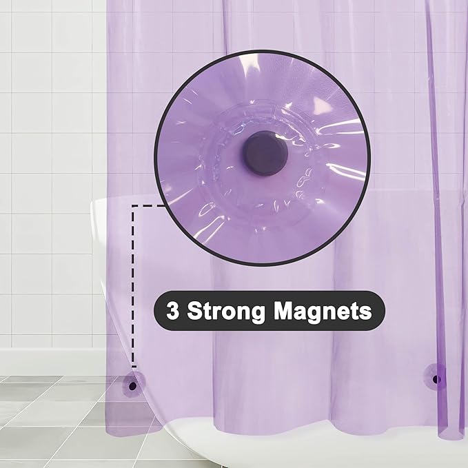 Barossa Design Clear Lavender Long Shower Curtain Liner 78" Height - 3 Magnets & Waterproof Lightweight PEVA Shower Liner for Bath Tub, PVC Free, Metal Grommets, Clear Lavender, 72x78
