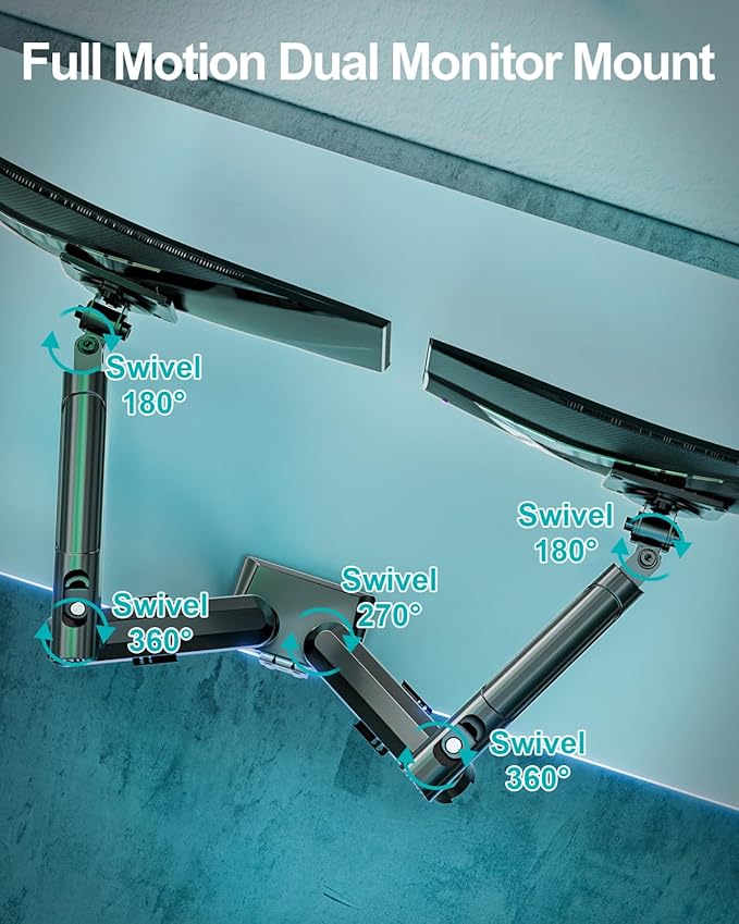 Dual Monitor Desk Mount, 13-32 inch Adjustable Full Motion Monitor Arm, Computer Display Stand Holder with Clamp and Grommet Base, Fits 4.4 to 22lbs Screens, VESA Mount Bracket, Black, Freelift Pro
