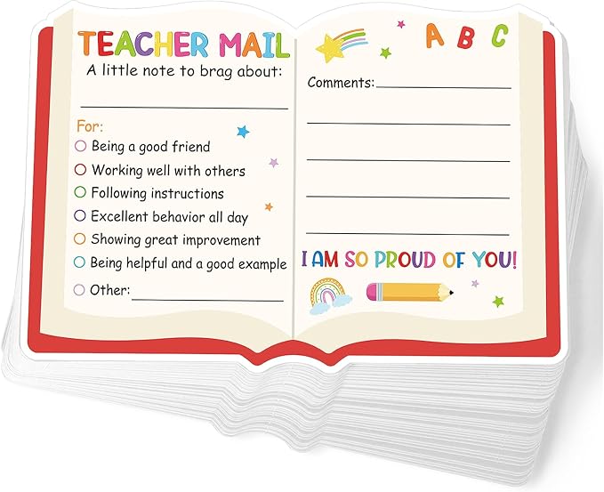 50Pcs Teacher Mail Notes to Parents, Happy Mail from Teacher, Brag Cards for Students Behavior Classroom Must Haves to Send Home for Preschool Kindergarten Elementary School Supplies (Book)