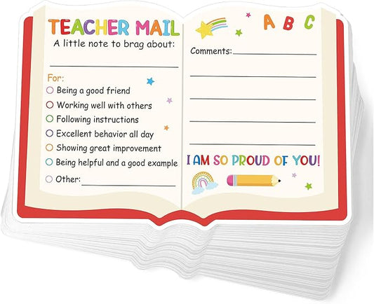 50Pcs Teacher Mail Notes to Parents, Happy Mail from Teacher, Brag Cards for Students Behavior Classroom Must Haves to Send Home for Preschool Kindergarten Elementary School Supplies (Book)