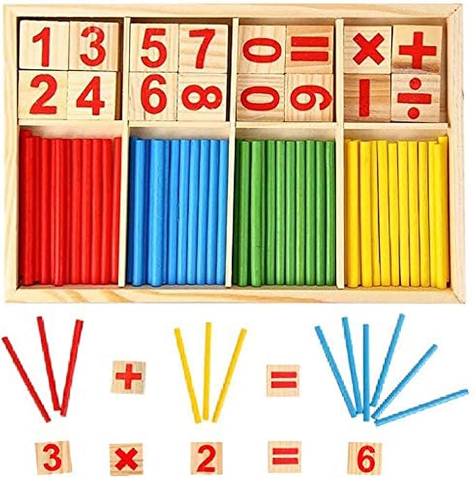 Counting Number Blocks and Sticks | Montessori Toys for Kids Learning| Homeschool Supplies for Math manipulatives | Toddlers Educational Wooden rods with Storage Tray